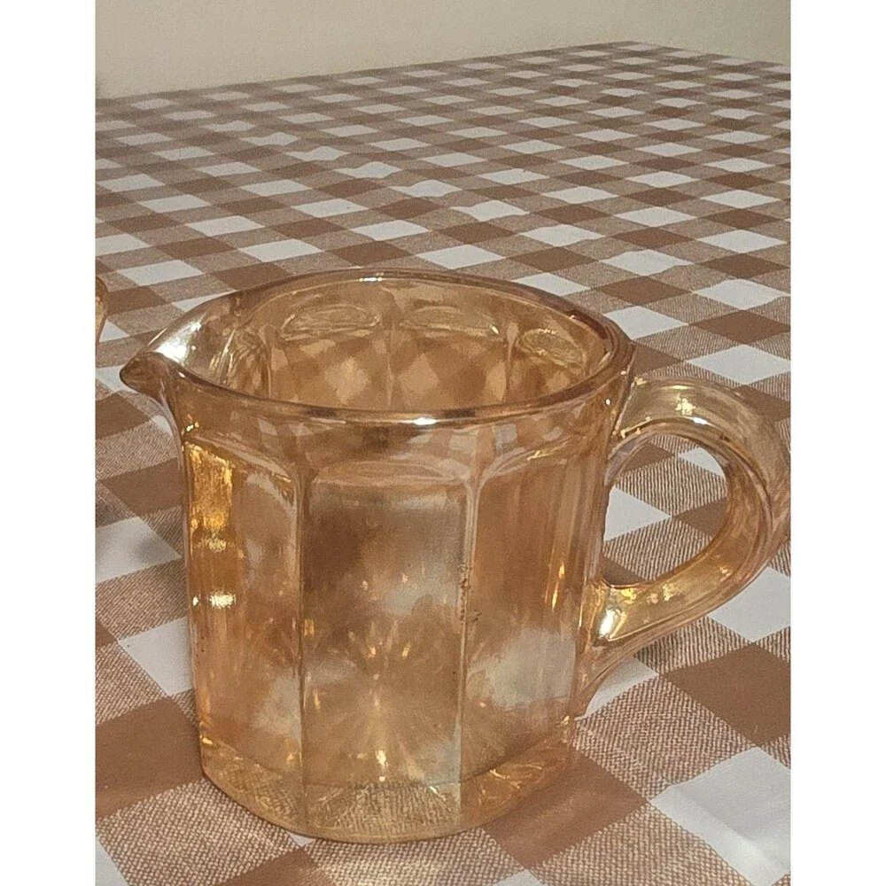 Vintage Marigold Carnival Glass Covered Sugar & Creamer